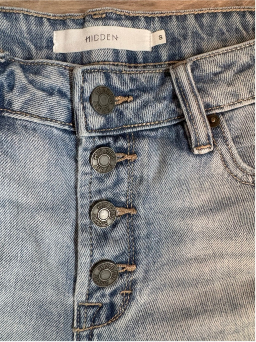 Hidden Jeans Distressed High Rise Denim Shorts Button Fly Light Wash S - Picture 7 of 12